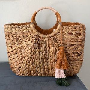 Round Handle Straw Tote Handbag